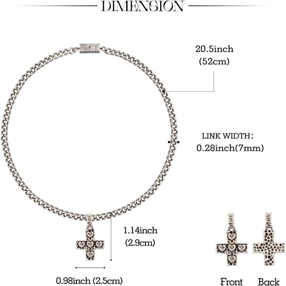 Men's Silver Plated 20.5" Stainless Steel Cuban Link Chain Cross Pendant - Picture 6 of 7